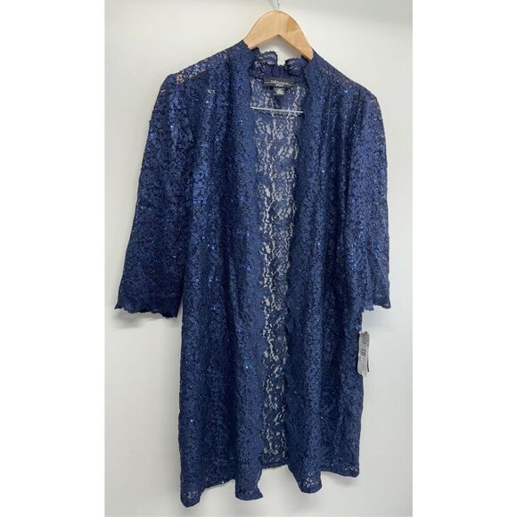 R&M Richards Open Cardigan Size 12 Petite Sequined‎ Lace Scalloped NEW - Picture 3 of 9